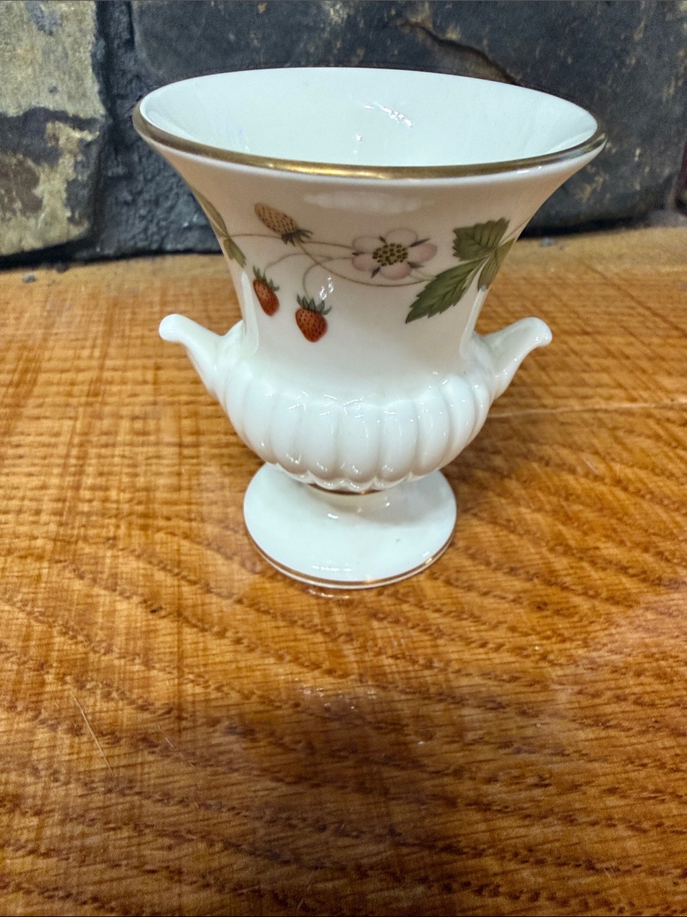 Wedgwood White and Gold Porcelain Base Marked Made in England With Strawberries